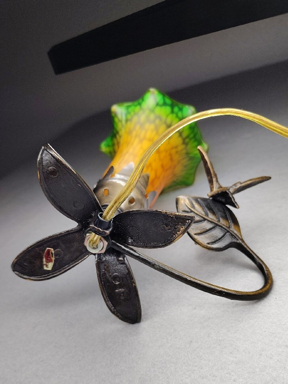 Vintage Floral Glass Pendant Lamp - Amber to Green Shade W/Hummingbird - Picture 4 of 16